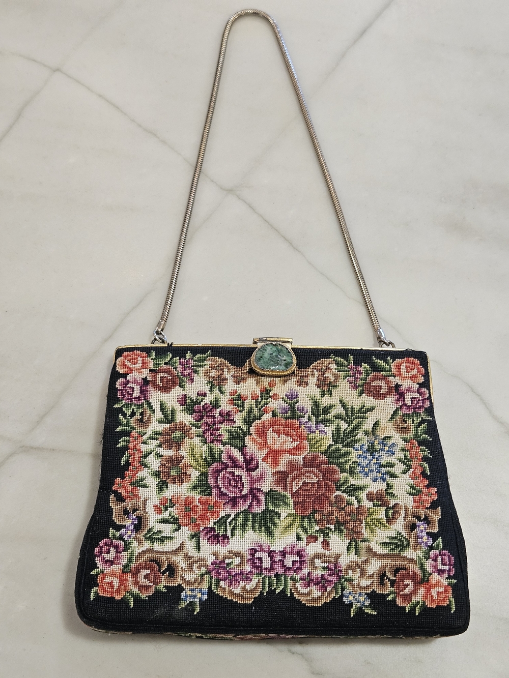 Vintage Mid-Century Petit Point Needlepoint Tapestry Evening Purse